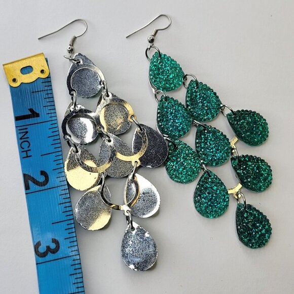 Aqua Green Dangling Long Earrings Light Chandelier Earrings - Picture 4 of 4